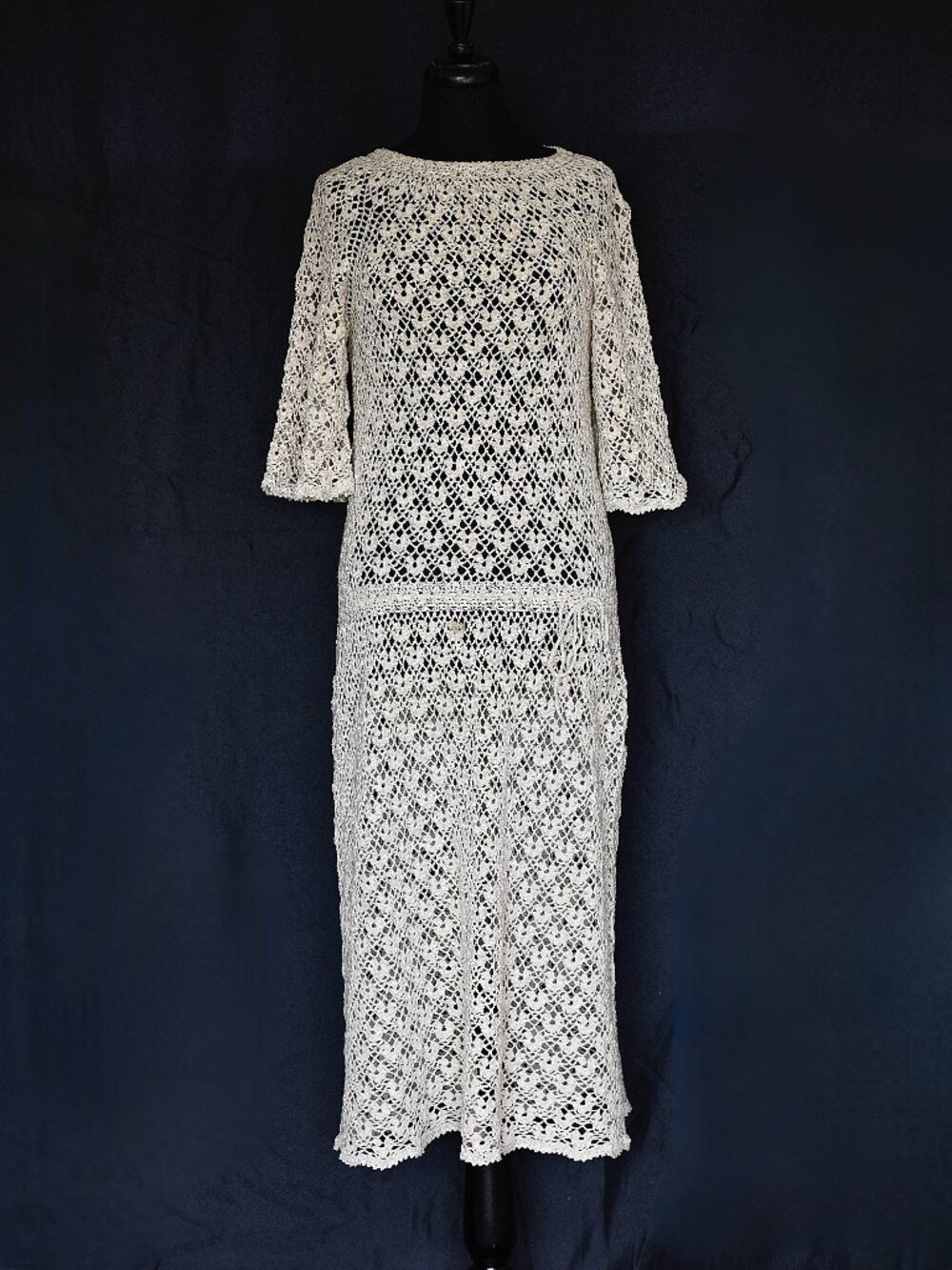 1960's Ivory Crochet Dress With Drop Waist